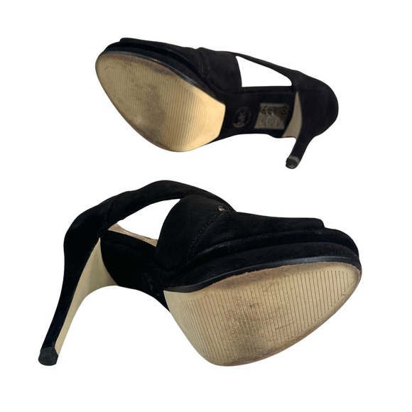 Michael Kors Women’s Elena Cross Strap Black Platform Heel In Black Suede Size:6 - Picture 13 of 16